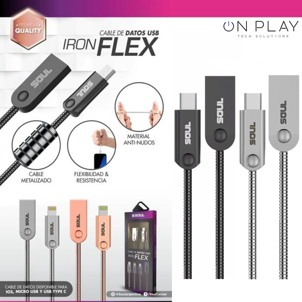 CABLE USB IRON FLEX SOUL METÁLICO IPHONE -