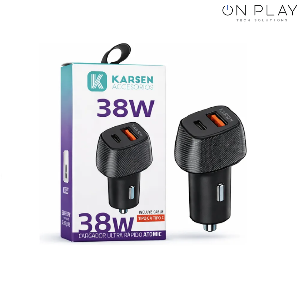 Cargador para Auto ATOMIC 38w Dual Tipo C 3.0 y PD20W