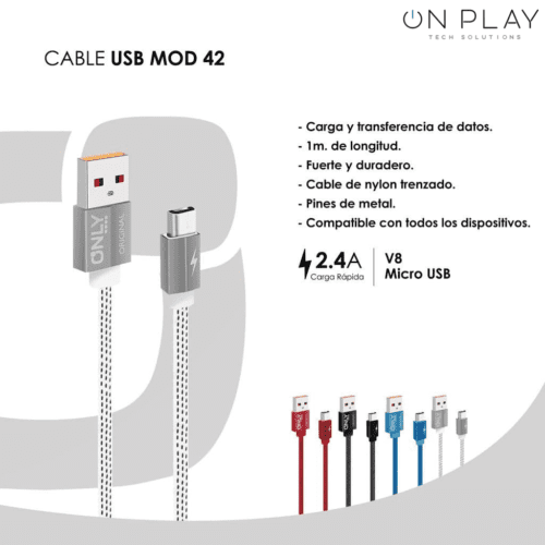 CABLE DE DATOS ONLY 2.4 MOD 42-20 CABLE PLANO MICRO USB