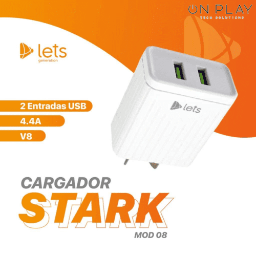 CARGADOR 220V LETS STARK 4.4A 2USB CABLE Micro usb –