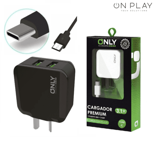 CARGADOR ONLY 3.1 PREMIUM 2 USB + CABLE MOD02 TIPO C