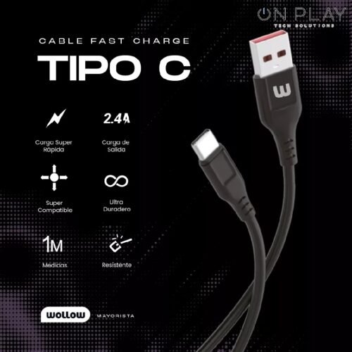 Cable Datos WOLLOW Tipo-C Carga Rapida 5A 1 metro