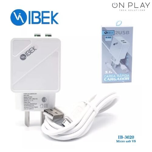Cargador IBEK 3.1A Micro USB + 2 USB IB-3020 Carga Rapida