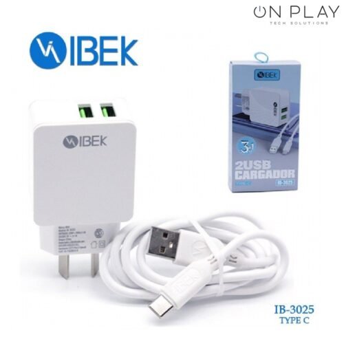 Cargador IBEK 3.1A Tipo-C + 2 USB IB-3025 Carga Rapida