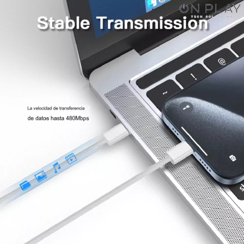 Cable Tipo-C a Tipo-C 60w para Iphone 15 / Pro / Pro Max -Replica - Imagen 6