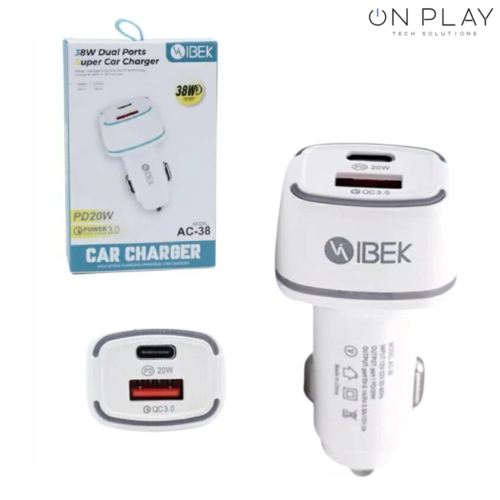 Cargador para Auto 38w Dual Tipo C 3.0 y PD20W IBEK AC-38